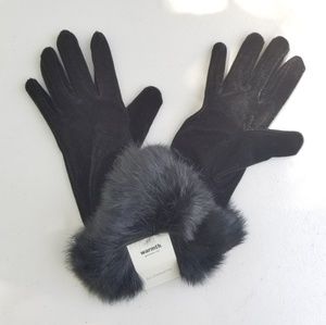 Liz Clairborne Velvet Gloves Genuine Fur Trim